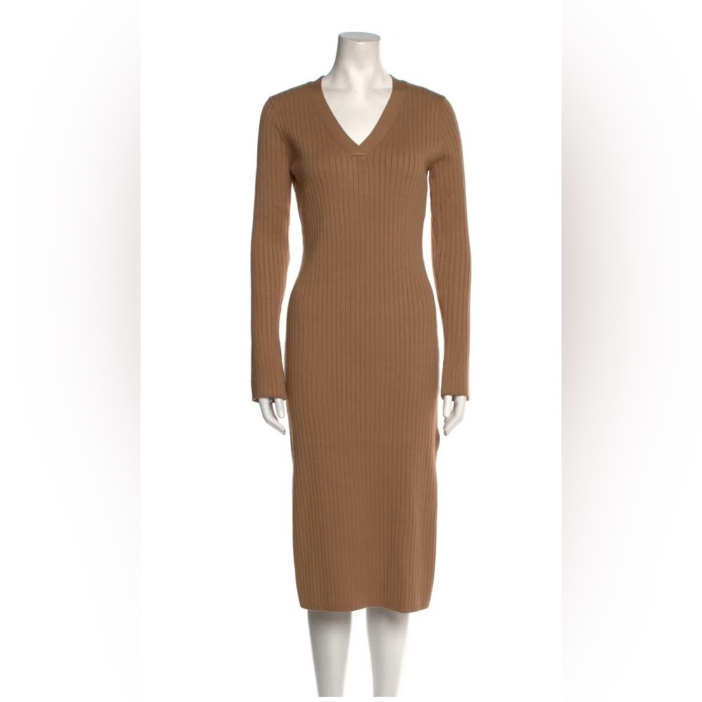 Nicole Miller Brown Ribbed Long Sleeve Sheath Dress